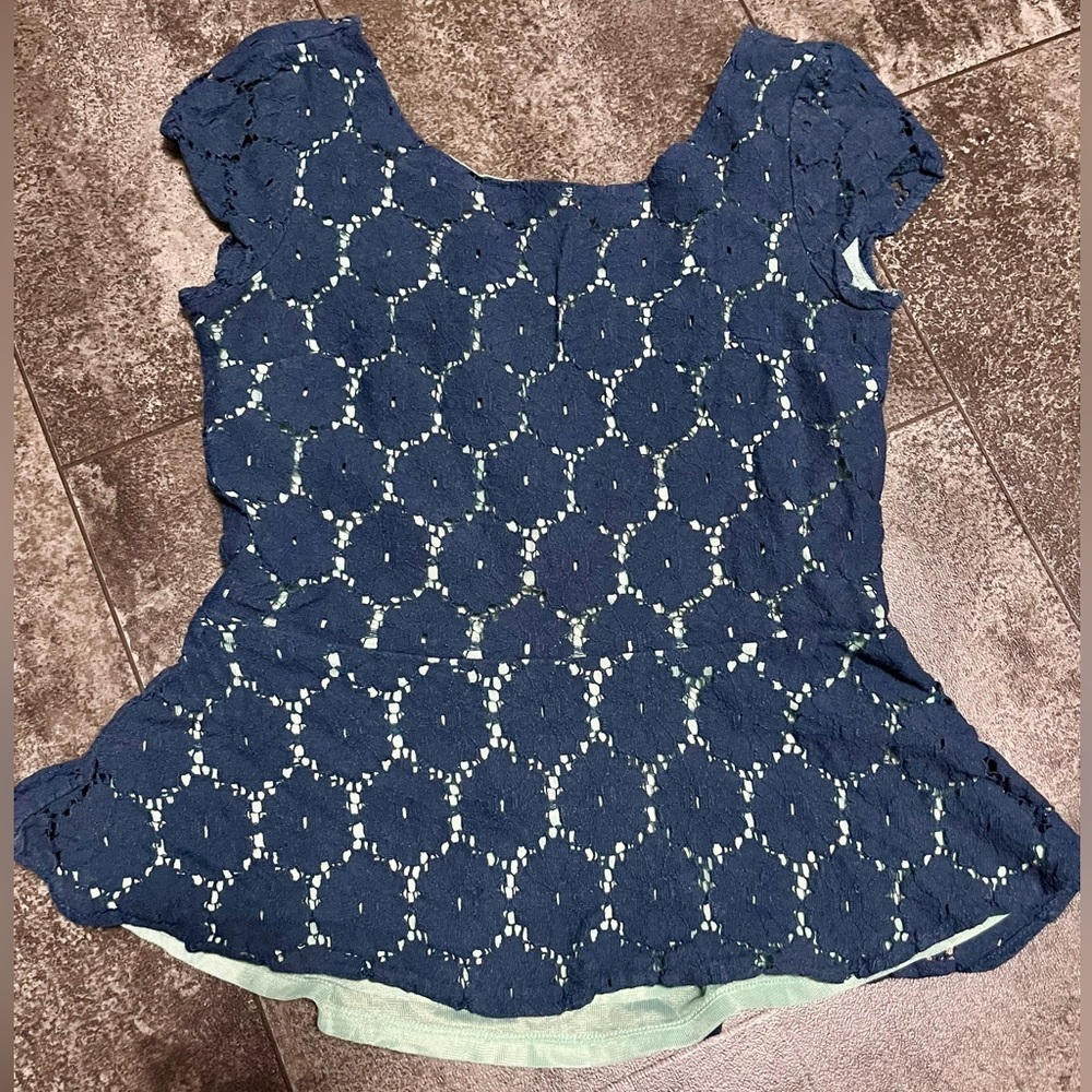 Xhilaration Navy lace Floral Peplum Top with Mint Green Lining and a Back Zipper